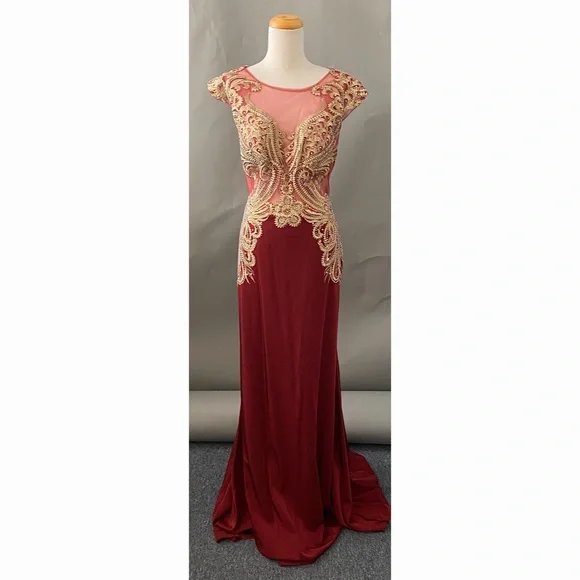 green emerald velvet dress Dancing Queen - 2533 Gold Embellished Lace Bodice Satin A-Line Gown Xs / Rose Gold